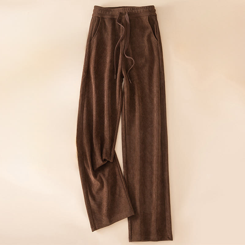 Buddha Stones Women's Fall Pure Color Wide Leg Cotton Pants With Pockets