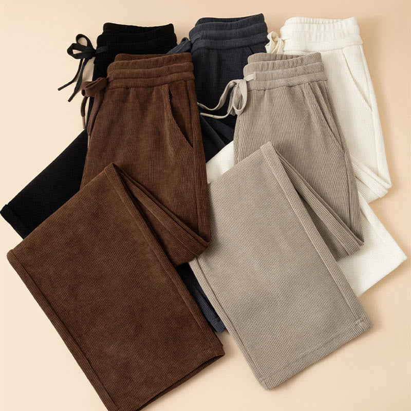 Buddha Stones Women's Fall Pure Color Wide Leg Cotton Pants With Pockets