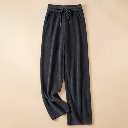 Buddha Stones Women's Fall Pure Color Wide Leg Cotton Pants With Pockets