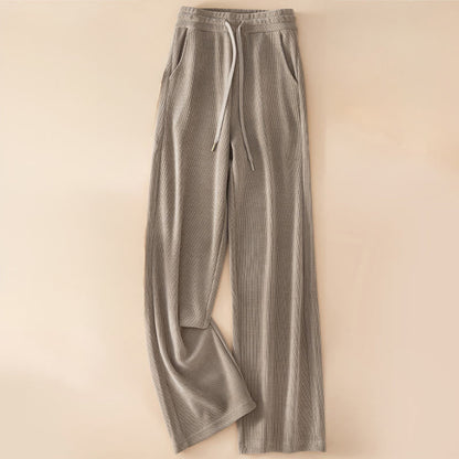 Buddha Stones Women's Fall Pure Color Wide Leg Cotton Pants With Pockets