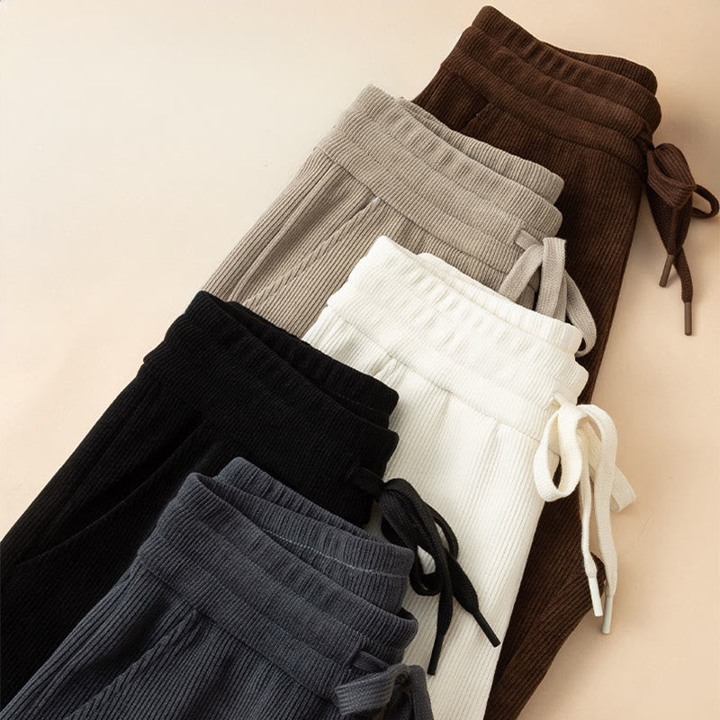 Buddha Stones Women's Fall Pure Color Wide Leg Cotton Pants With Pockets