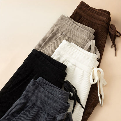 Buddha Stones Women's Fall Pure Color Wide Leg Cotton Pants With Pockets