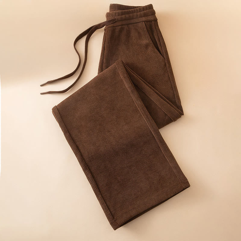 Buddha Stones Women's Fall Pure Color Wide Leg Cotton Pants With Pockets