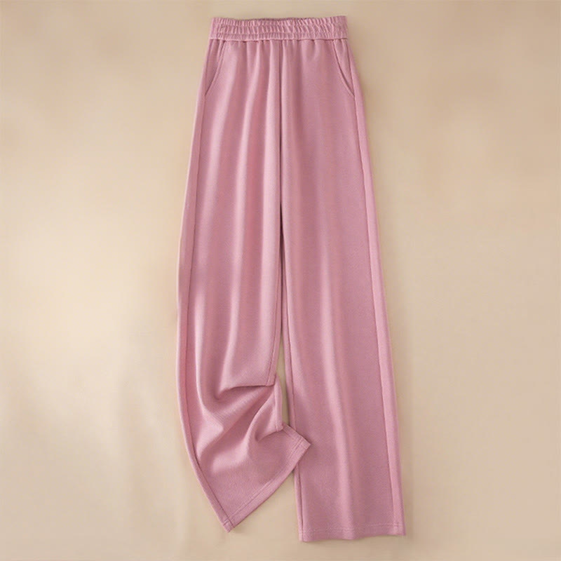 Buddha Stones Women's Plain High Waist Design Wide Leg Cotton Pants With Pockets