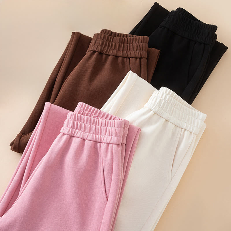 Buddha Stones Women's Plain High Waist Design Wide Leg Cotton Pants With Pockets