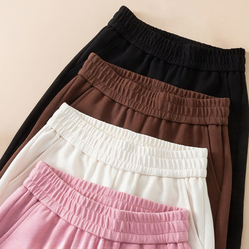 Buddha Stones Women's Plain High Waist Design Wide Leg Cotton Pants With Pockets