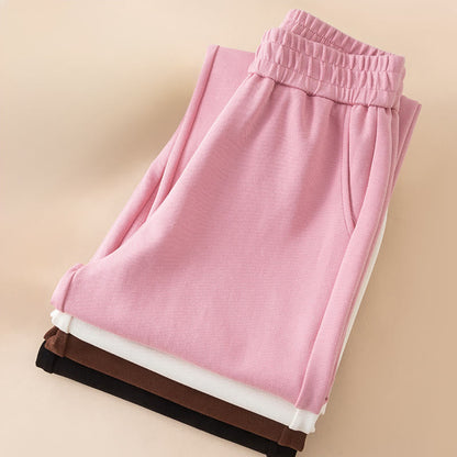 Buddha Stones Women's Plain High Waist Design Wide Leg Cotton Pants With Pockets