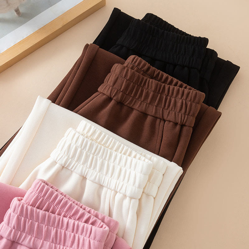 Buddha Stones Women's Plain High Waist Design Wide Leg Cotton Pants With Pockets