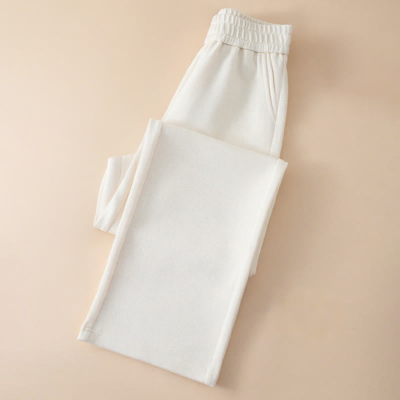 Buddha Stones Women's Plain High Waist Design Wide Leg Cotton Pants With Pockets