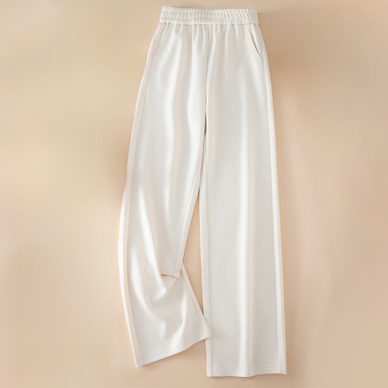 Buddha Stones Women's Plain High Waist Design Wide Leg Cotton Pants With Pockets