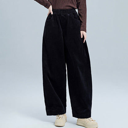 Buddha Stones Women's Fall Plain Ankle-Length Simple Design Corduroy Cotton Pants With Pockets