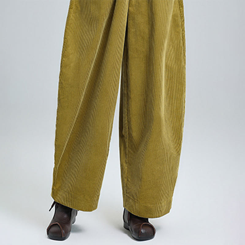 Buddha Stones Women's Fall Plain Ankle-Length Simple Design Corduroy Cotton Pants With Pockets