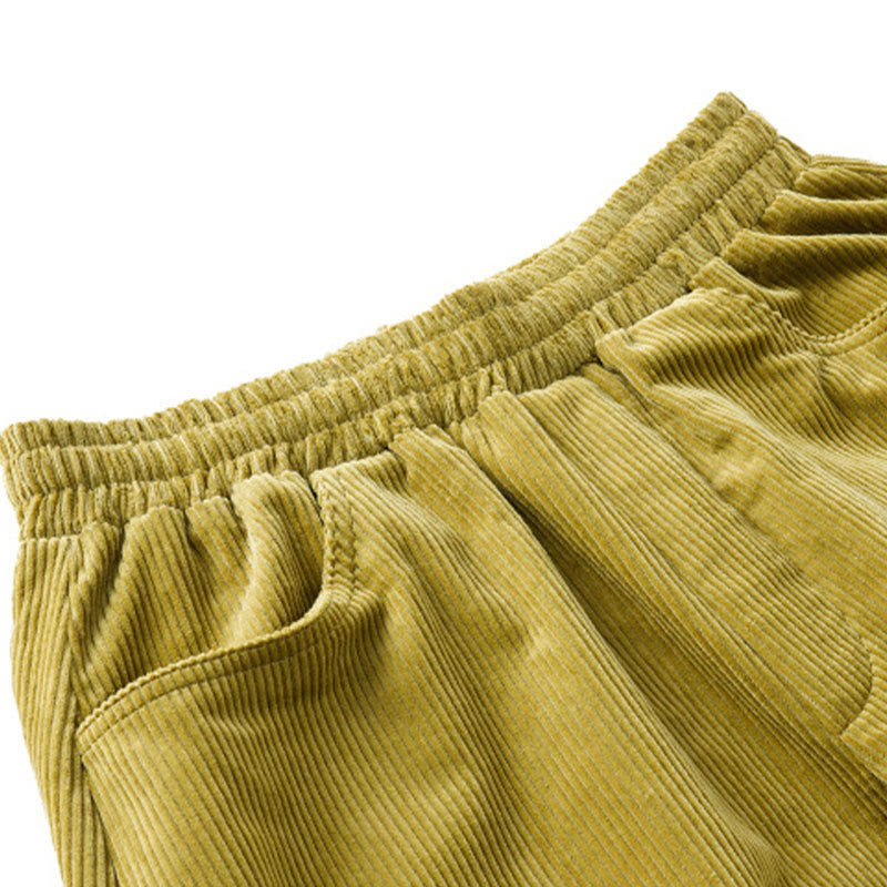 Buddha Stones Women's Fall Plain Ankle-Length Simple Design Corduroy Cotton Pants With Pockets