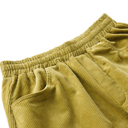 Buddha Stones Women's Fall Plain Ankle-Length Simple Design Corduroy Cotton Pants With Pockets