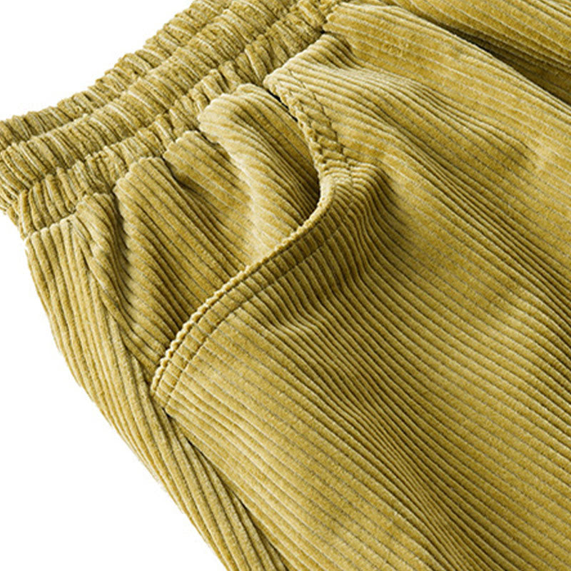 Buddha Stones Women's Fall Plain Ankle-Length Simple Design Corduroy Cotton Pants With Pockets