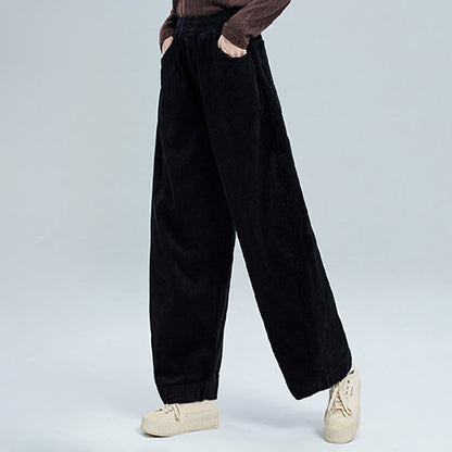 Buddha Stones Women's Fall Plain Ankle-Length Simple Design Corduroy Cotton Pants With Pockets