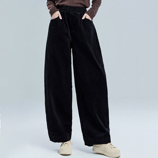 Buddha Stones Women's Fall Plain Ankle-Length Simple Design Corduroy Cotton Pants With Pockets