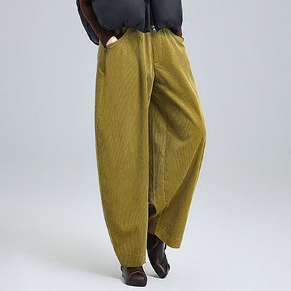 Buddha Stones Women's Fall Plain Ankle-Length Simple Design Corduroy Cotton Pants With Pockets