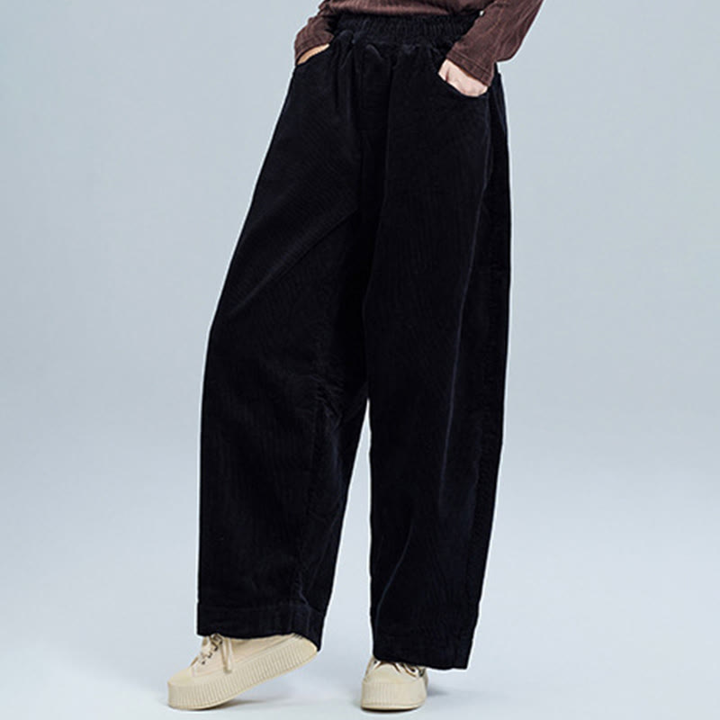 Buddha Stones Women's Fall Plain Ankle-Length Simple Design Corduroy Cotton Pants With Pockets