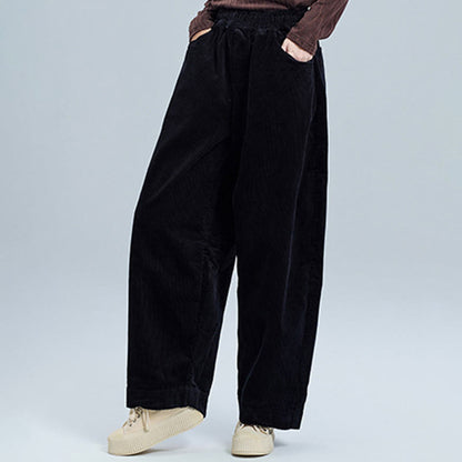 Buddha Stones Women's Fall Plain Ankle-Length Simple Design Corduroy Cotton Pants With Pockets