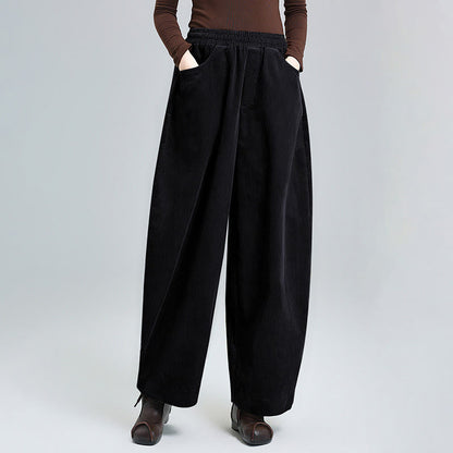Buddha Stones Women's Fall Plain Ankle-Length Simple Design Corduroy Cotton Pants With Pockets