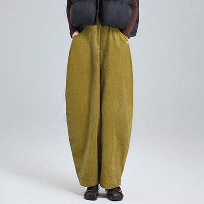 Buddha Stones Women's Fall Plain Ankle-Length Simple Design Corduroy Cotton Pants With Pockets