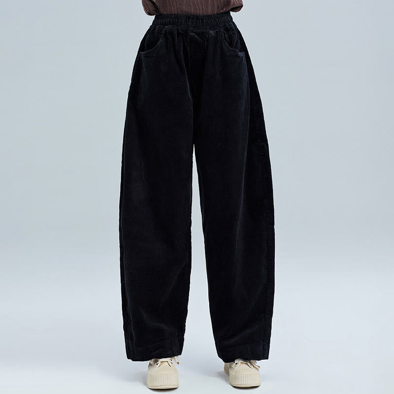 Buddha Stones Women's Fall Plain Ankle-Length Simple Design Corduroy Cotton Pants With Pockets