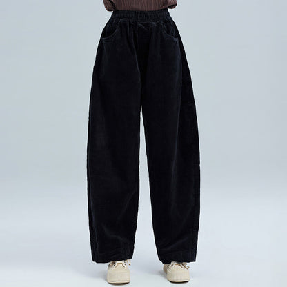Buddha Stones Women's Fall Plain Ankle-Length Simple Design Corduroy Cotton Pants With Pockets