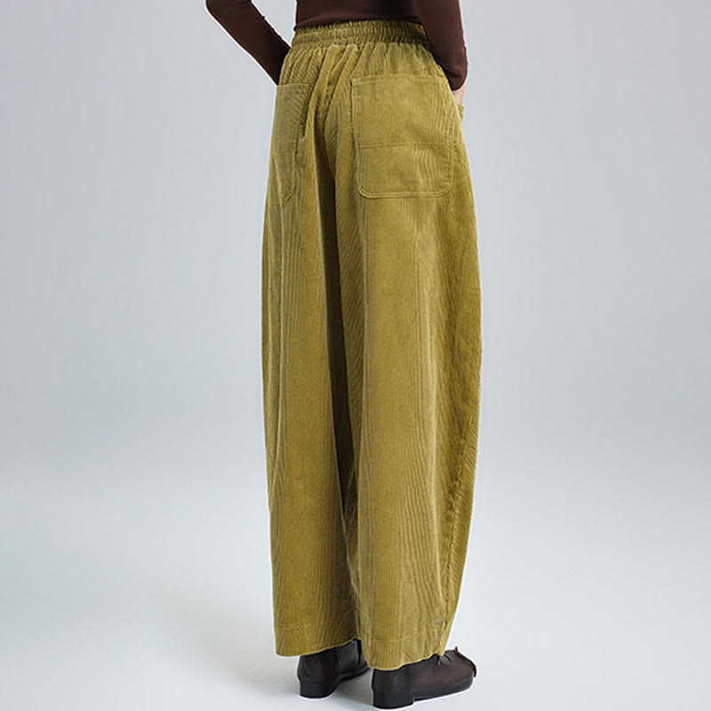 Buddha Stones Women's Fall Plain Ankle-Length Simple Design Corduroy Cotton Pants With Pockets