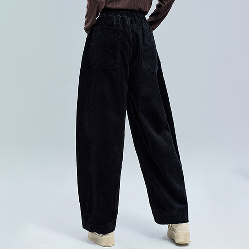 Buddha Stones Women's Fall Plain Ankle-Length Simple Design Corduroy Cotton Pants With Pockets