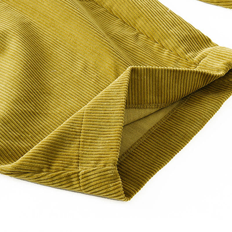 Buddha Stones Women's Fall Plain Ankle-Length Simple Design Corduroy Cotton Pants With Pockets