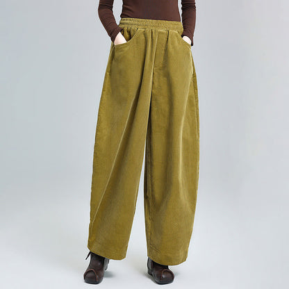 Buddha Stones Women's Fall Plain Ankle-Length Simple Design Corduroy Cotton Pants With Pockets