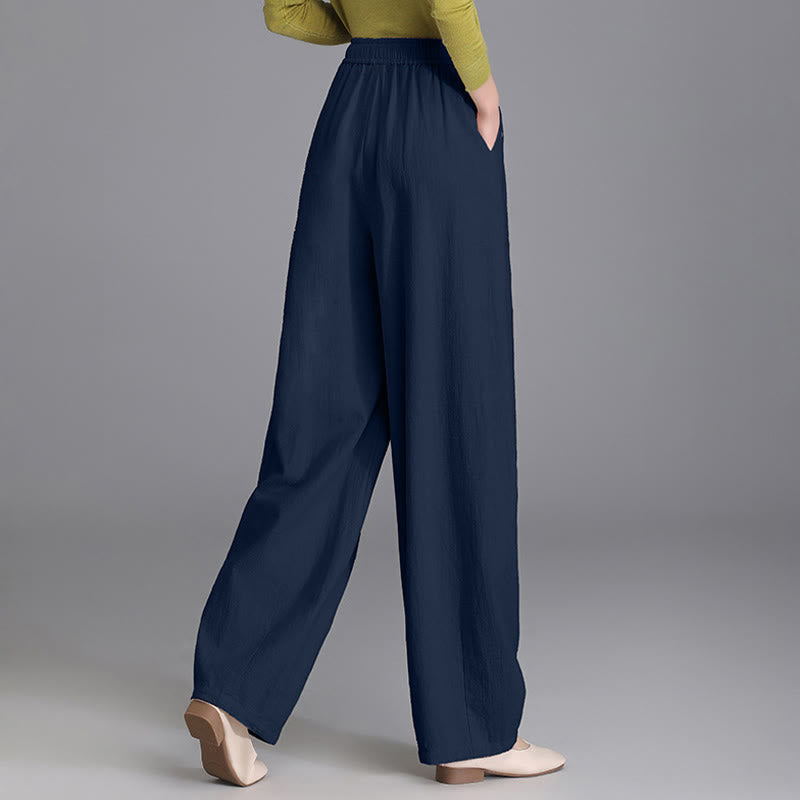 Buddha Stones Women's Casual Vintage Plain Drawstring Carrot Design Cotton Linen Pants With Pockets