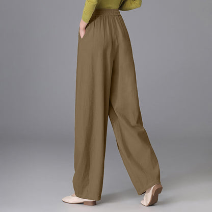 Buddha Stones Women's Casual Vintage Plain Drawstring Carrot Design Cotton Linen Pants With Pockets