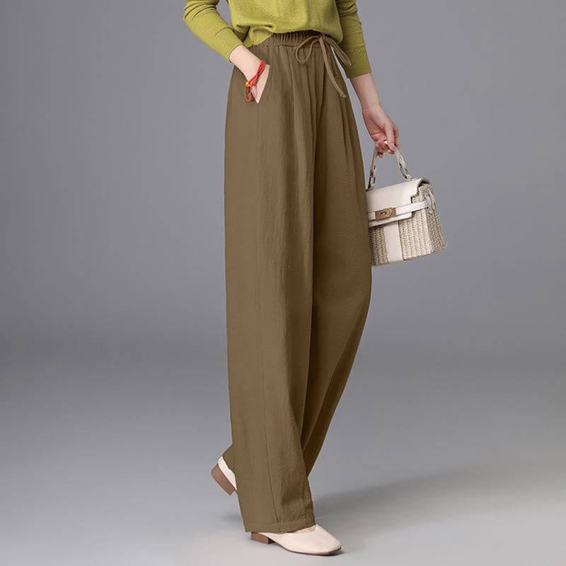 Buddha Stones Women's Casual Vintage Plain Drawstring Carrot Design Cotton Linen Pants With Pockets