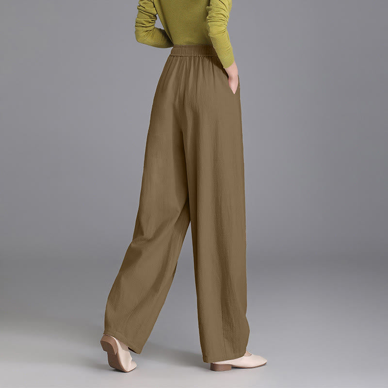Buddha Stones Women's Casual Vintage Plain Drawstring Carrot Design Cotton Linen Pants With Pockets