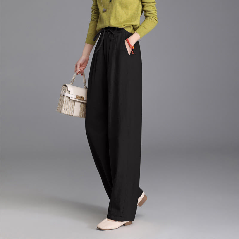 Buddha Stones Women's Casual Vintage Plain Drawstring Carrot Design Cotton Linen Pants With Pockets