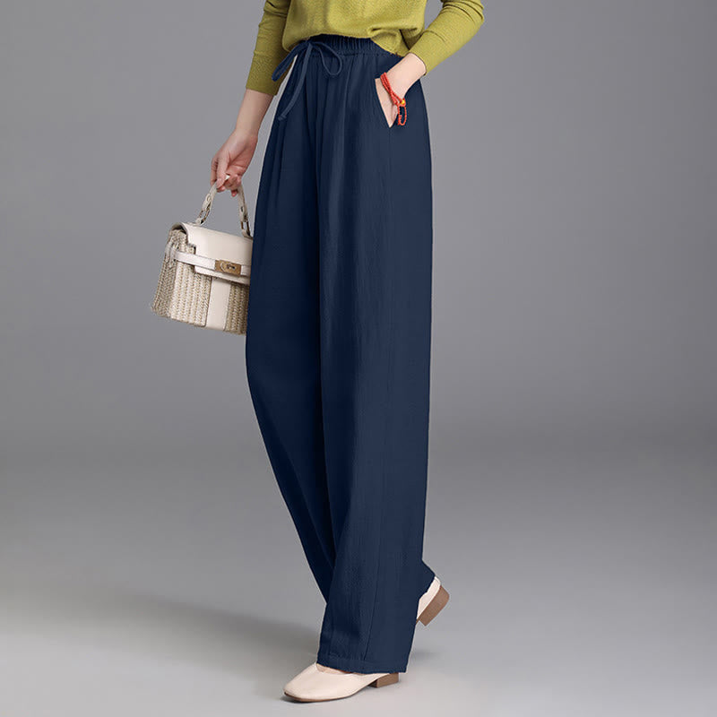 Buddha Stones Women's Casual Vintage Plain Drawstring Carrot Design Cotton Linen Pants With Pockets