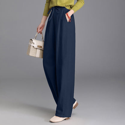 Buddha Stones Women's Casual Vintage Plain Drawstring Carrot Design Cotton Linen Pants With Pockets