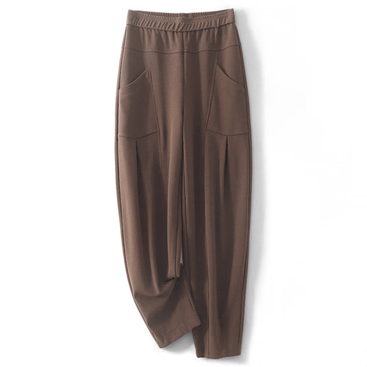 Buddha Stones Women's Casual Vintage Patchwork High Waist Design Thermal Pants With Pockets