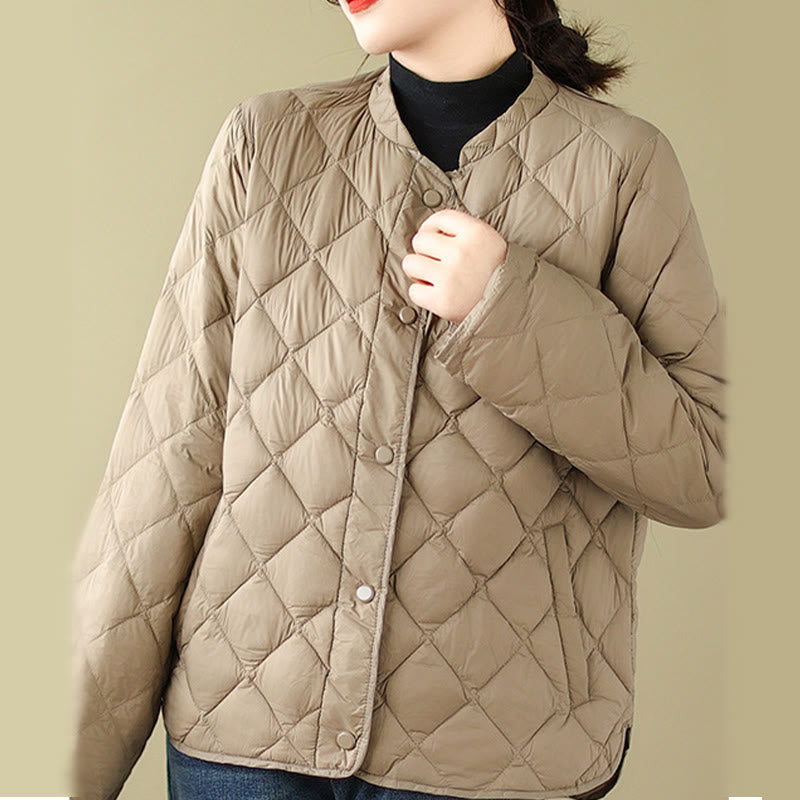 Buddha Stones Women's Fall Long Sleeve Diamond Quilted Design Cotton Thermal Jacket With Pockets