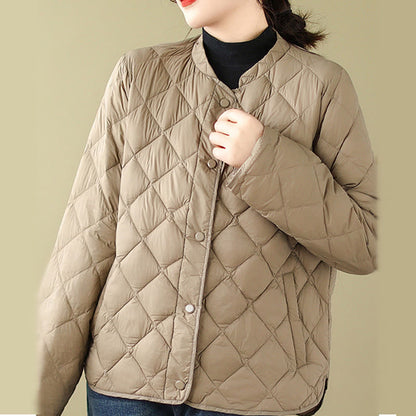 Buddha Stones Women's Fall Long Sleeve Diamond Quilted Design Cotton Thermal Jacket With Pockets