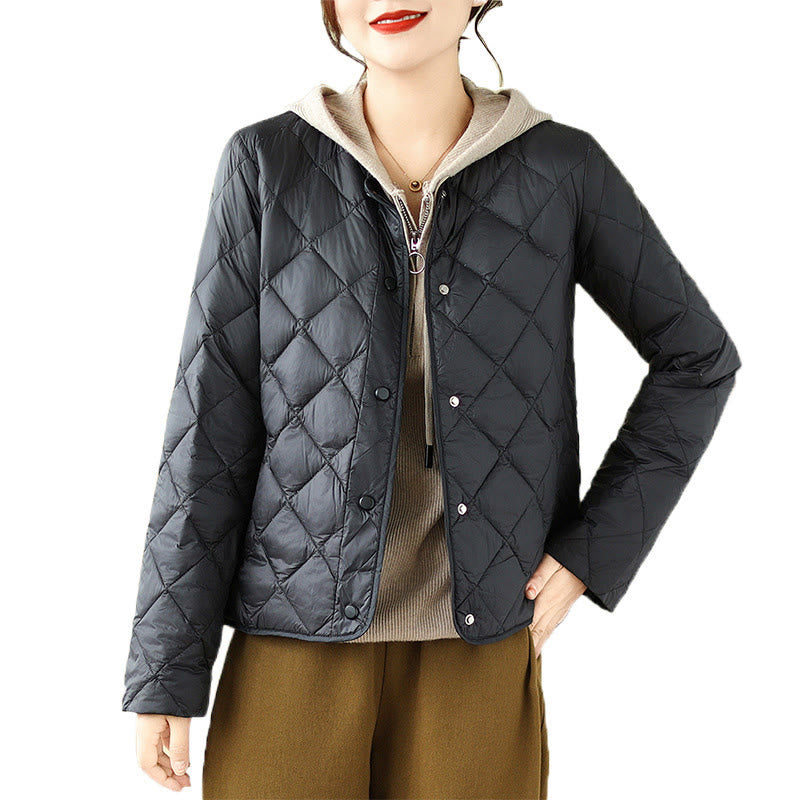 Buddha Stones Women's Fall Long Sleeve Diamond Quilted Design Cotton Thermal Jacket With Pockets