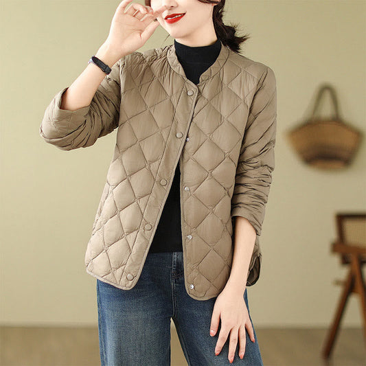 Buddha Stones Women's Fall Long Sleeve Diamond Quilted Design Cotton Thermal Jacket With Pockets