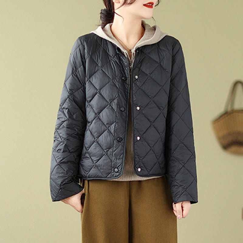 Buddha Stones Women's Fall Long Sleeve Diamond Quilted Design Cotton Thermal Jacket With Pockets