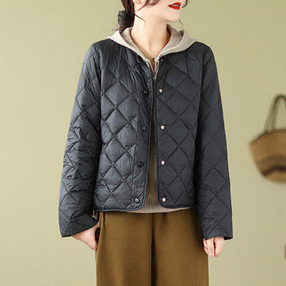 Buddha Stones Women's Fall Long Sleeve Diamond Quilted Design Cotton Thermal Jacket With Pockets