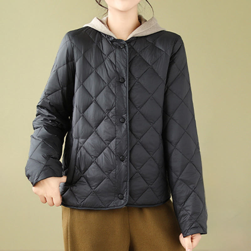 Buddha Stones Women's Fall Long Sleeve Diamond Quilted Design Cotton Thermal Jacket With Pockets