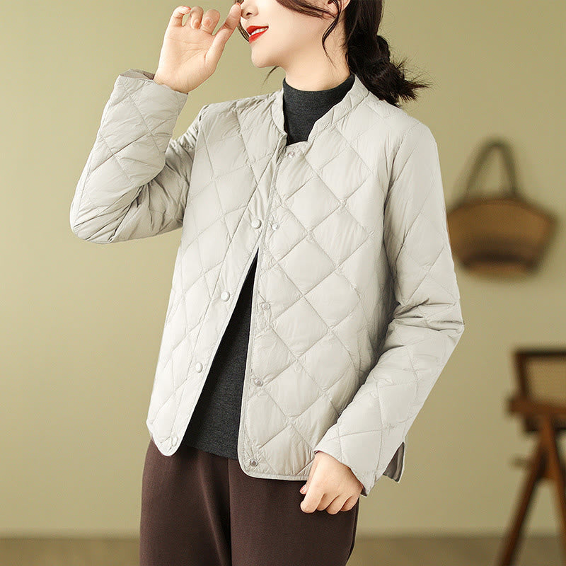Buddha Stones Women's Fall Long Sleeve Diamond Quilted Design Cotton Thermal Jacket With Pockets