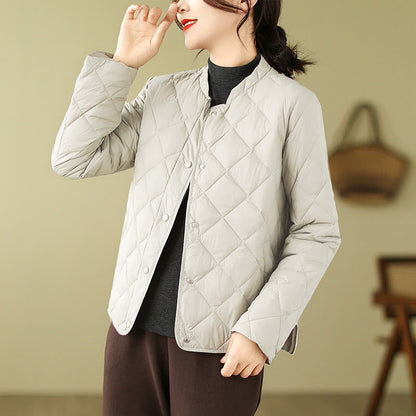 Buddha Stones Women's Fall Long Sleeve Diamond Quilted Design Cotton Thermal Jacket With Pockets