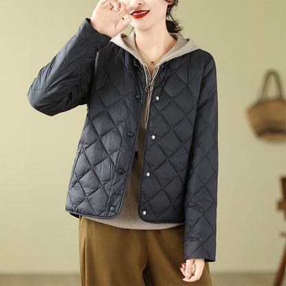 Buddha Stones Women's Fall Long Sleeve Diamond Quilted Design Cotton Thermal Jacket With Pockets